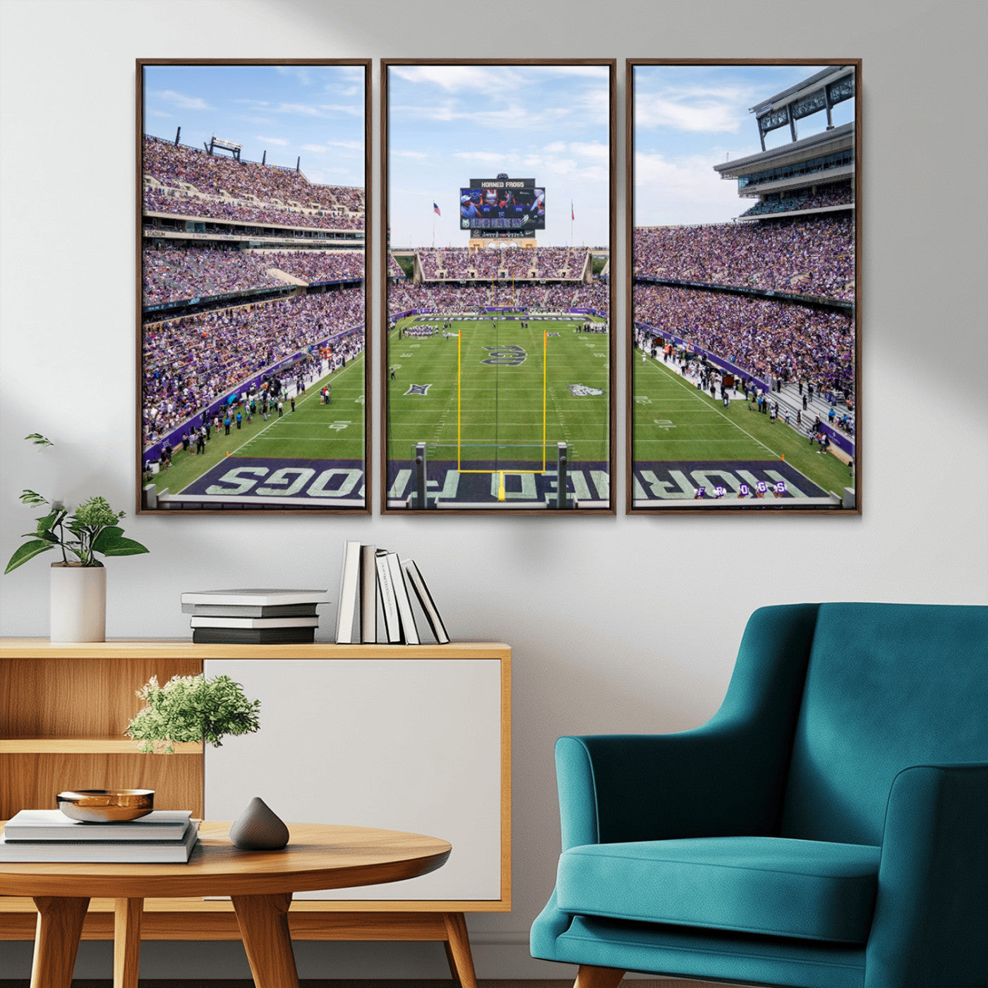 MGV-FC-48X32-3P - TCU Horned Frogs Football Team Print - Fort Worth Amon G. Carter Stadium Wall Art Canvas Print