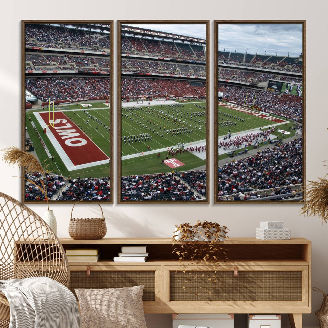 Aerial view wall art of Lincoln Financial Field during a Temple Owls game.