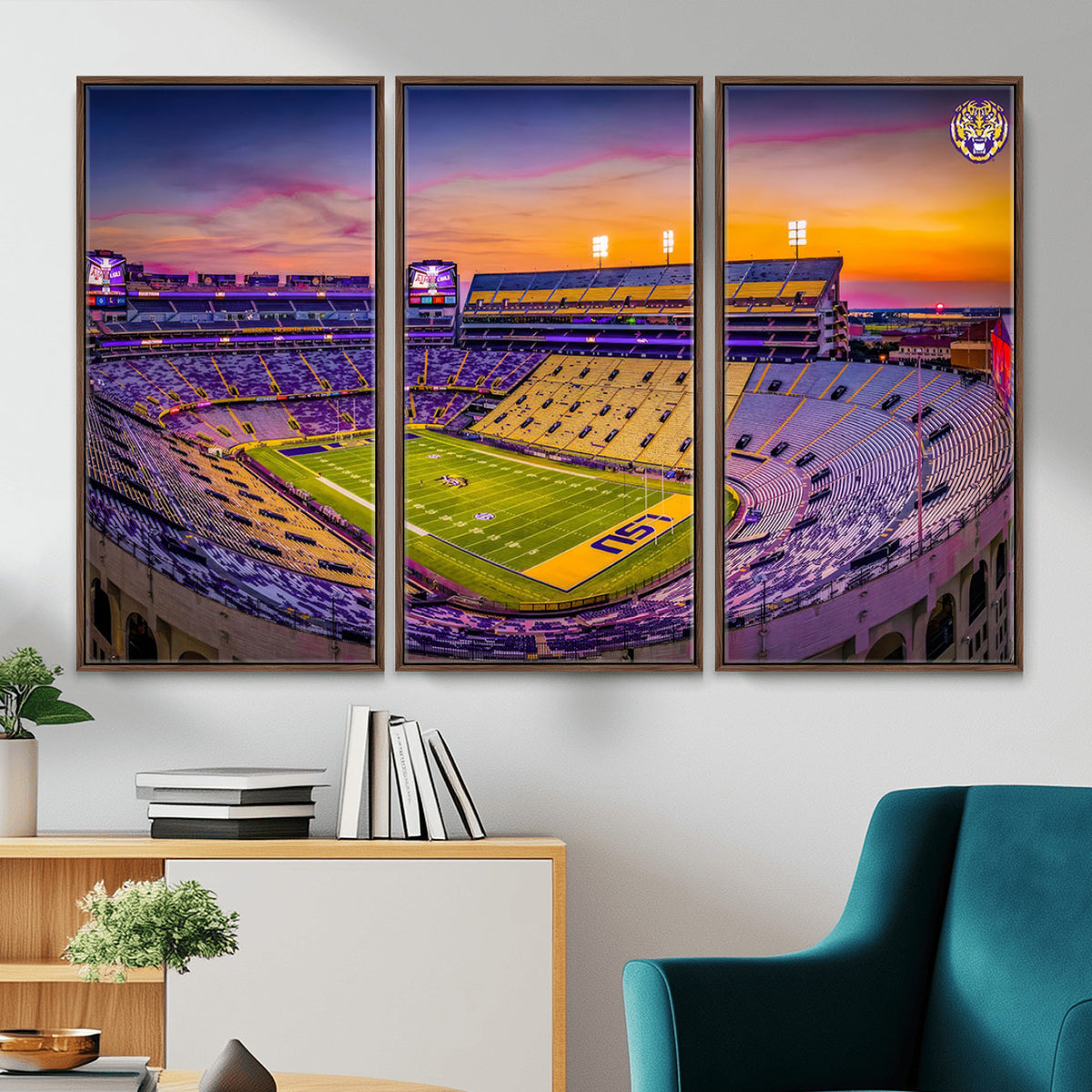 93538-MGV-CV-36X24 - The Louisiana State University Tigers Football Team Print, Framed and Ready to Hang Stadium Print