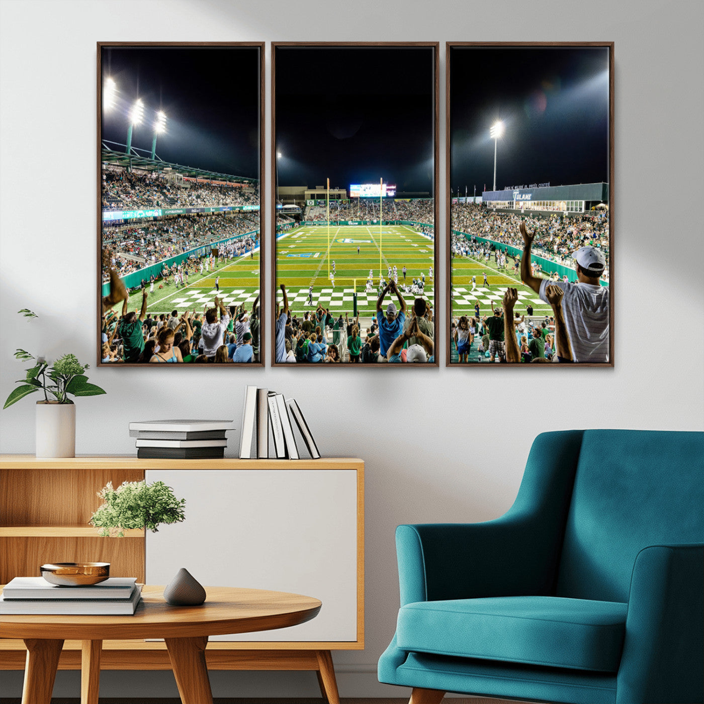 MGV-FC-48X32-3P - The Tulane University Green Wave Football Team Print - New Orleans Yulman Stadium Wall Art Canvas