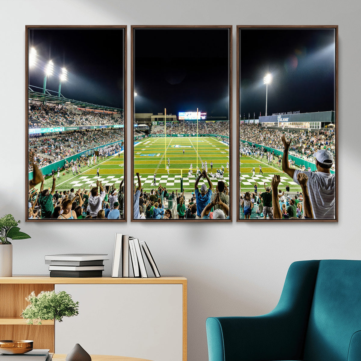 56448-MGV-CV-36X24 - The Tulane University Green Wave Football Team Print, New Orleans Yulman Stadium