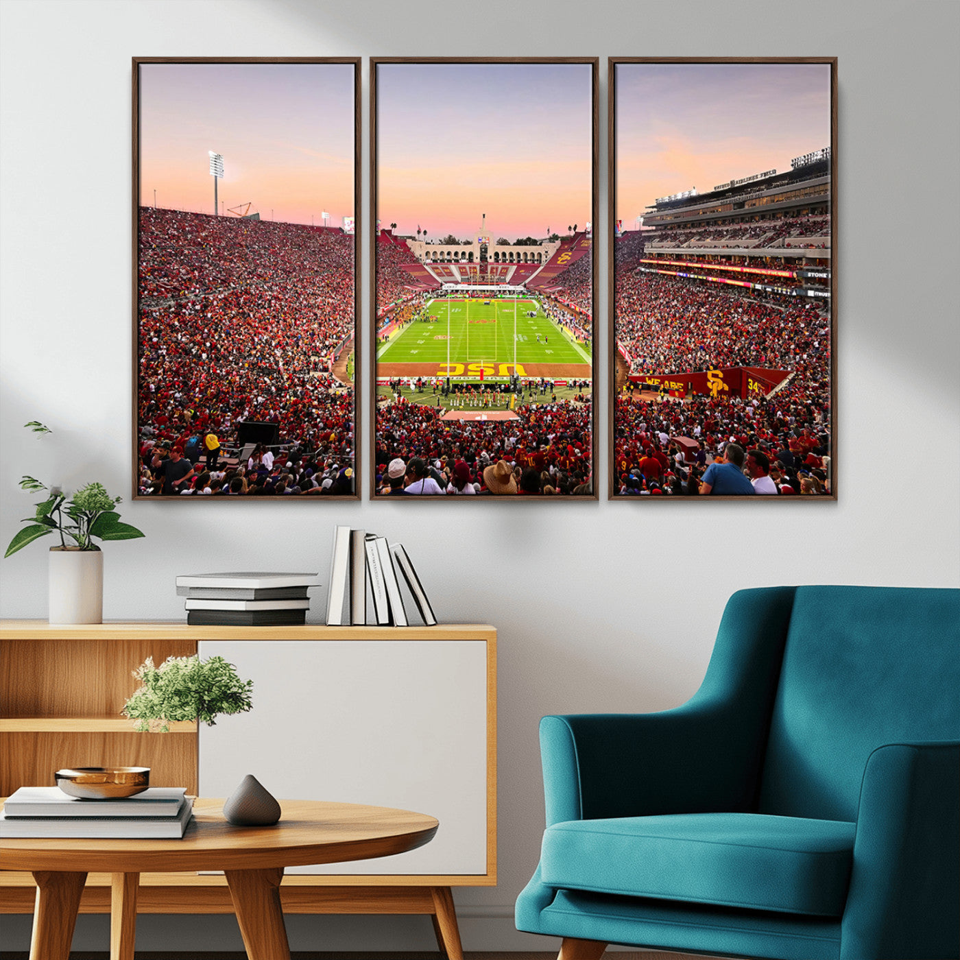 MGV-FC-48X32-3P - The University of Southern California USC Trojans Football Team Print - Los Angeles Memorial