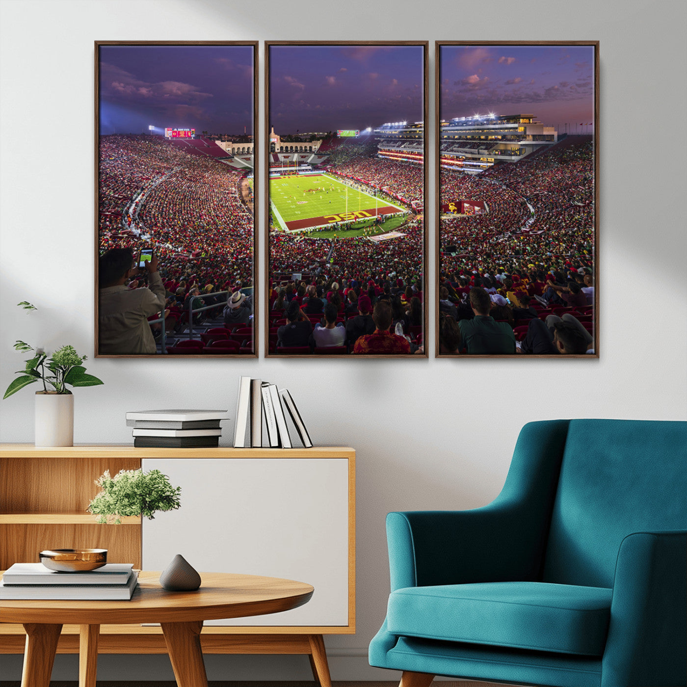 MGV-FC-48X32-3P - The University of Southern California USC Trojans Football Team Print - Los Angeles Memorial
