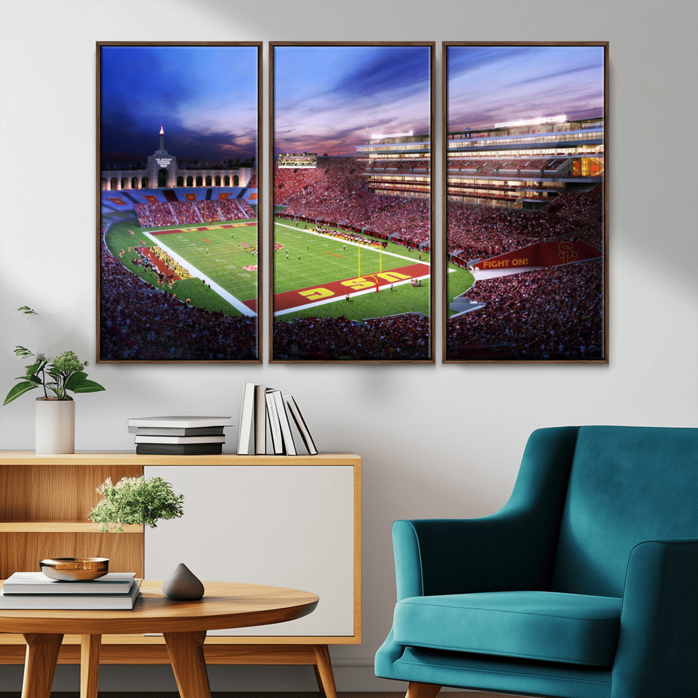 MGV-FC-48X32-3P - The University of Southern California USC Trojans Football Team Print - Los Angeles Memorial