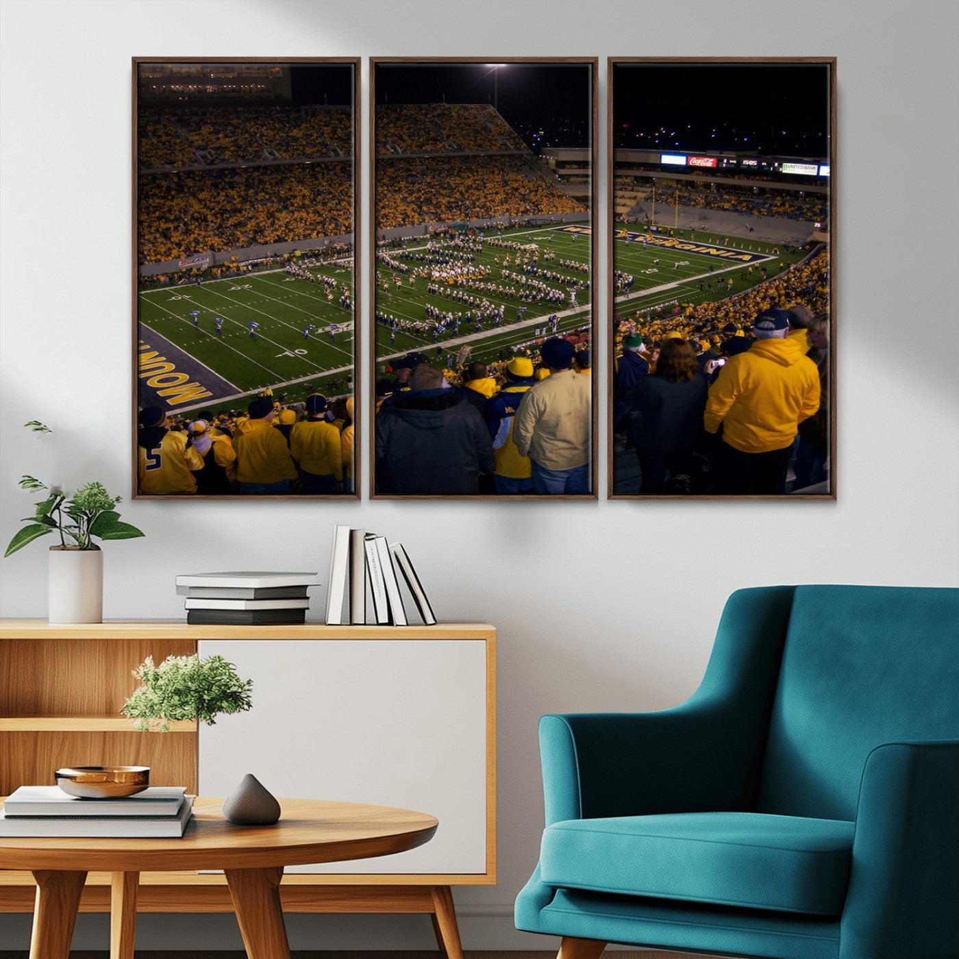 MGV-FC-48X32-3P - West Virginia Uni Mountaineers Football Team Print - Milan Puskar Stadium Canvas Print Wall Art,