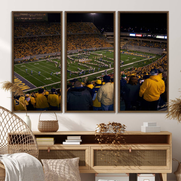 West Virginia Uni Mountaineers Football Canvas Wall Art Print.