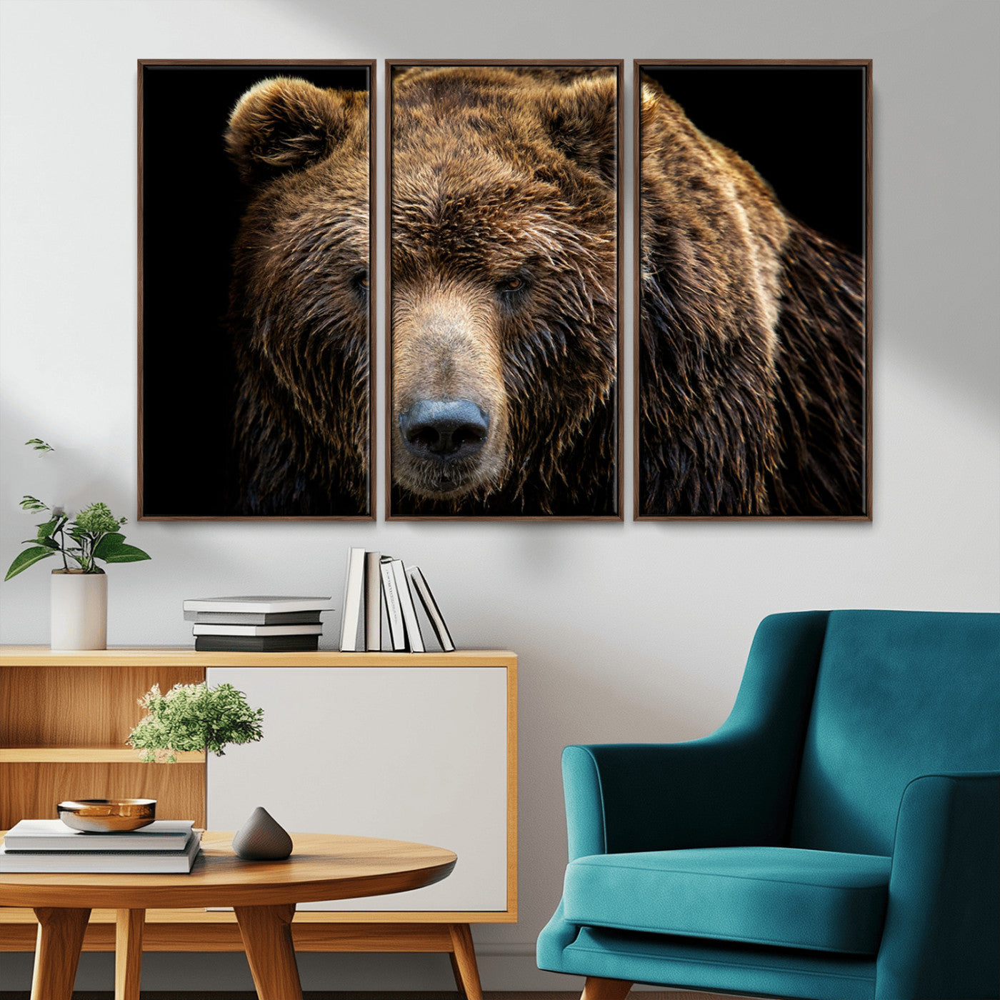 MGV-FC-48X32-3P - Grizzly Brown Bear Canvas Wall Art, Wildlife Animal Canvas Artwork Bear Print, Bear Wall Art Print,