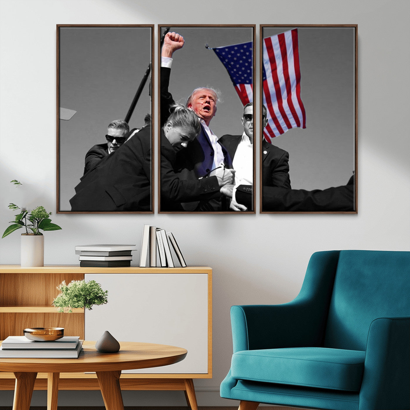 MGV-FC-48X32-3P - Donald Trump Assassination Attempt Wall Art Print, Trump Historic Footage - Iconic Reaction by Trump