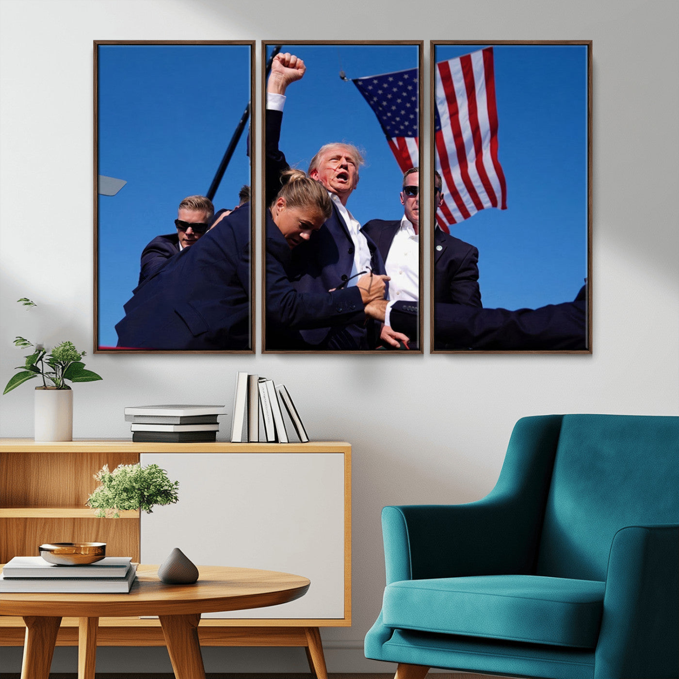 MGV-FC-48X32-3P - Donald Trump Assassination Attempt Wall Art Print, Trump Historic Footage - Iconic Reaction by Trump