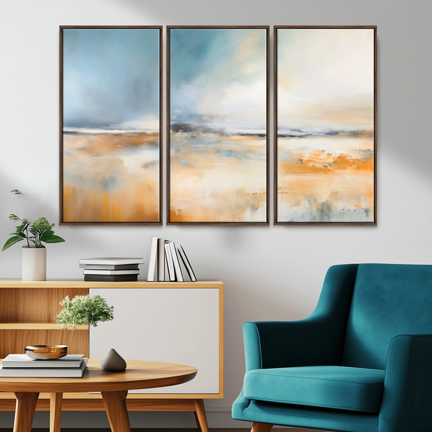 -Abstract Landscape Wall Art Canvas Print - Warm Tones of Orange and Blue, Modern Framed Art for Home