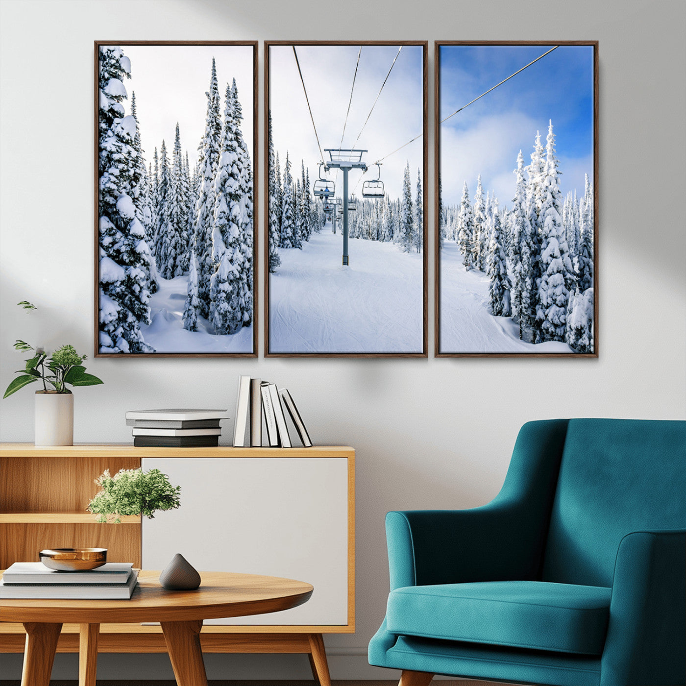 MGV-FC-48X32-3P - Winter Ski Lift Wall Art Print - Landscape Wall Art | Snowy Mountain Adventure | Perfect for Cabin