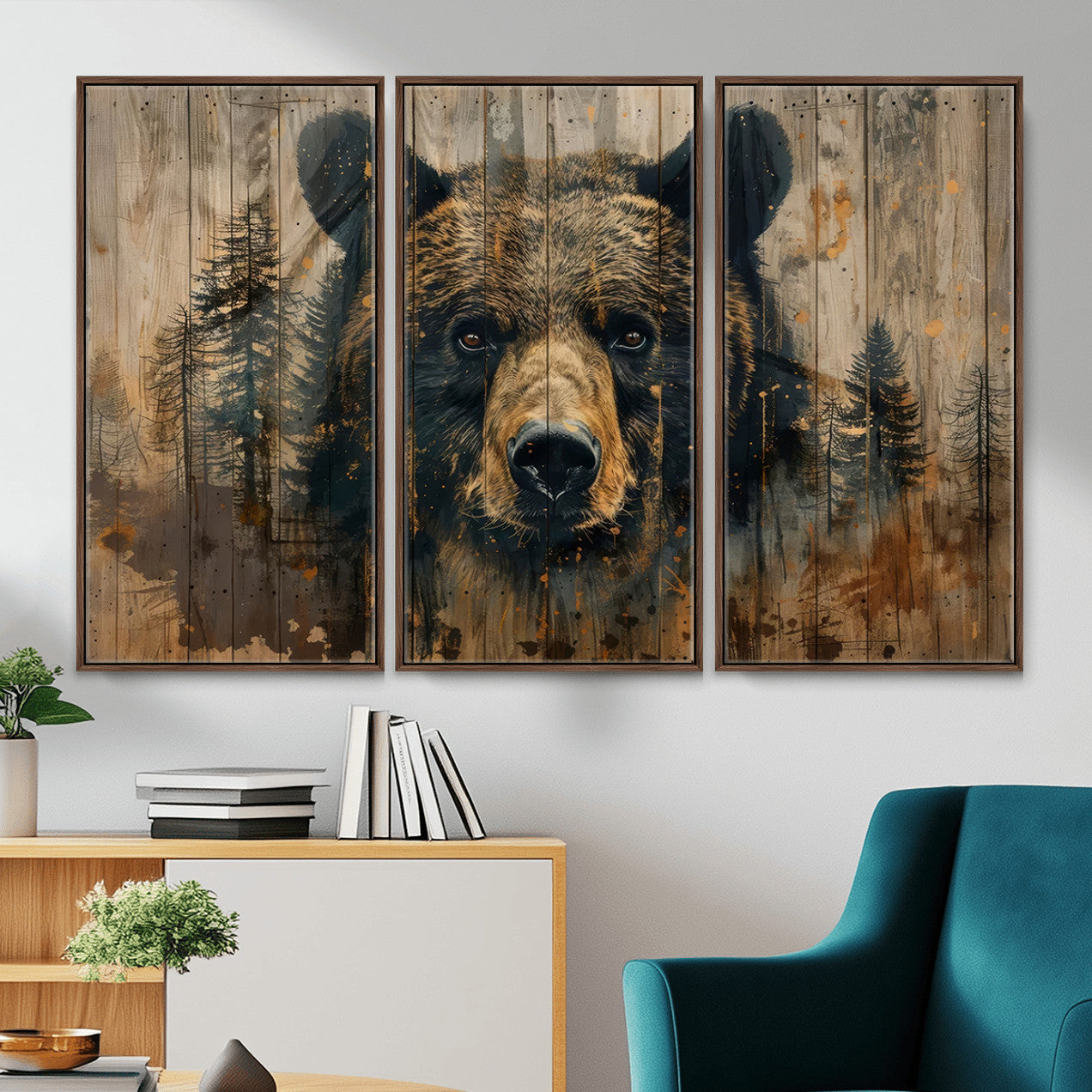 51373-MGV-CV-36X24 - Abstract 399 Bear Wall Art | Rustic Cabin Wall Decor with Forest Design for Farmhouse Wall Decor