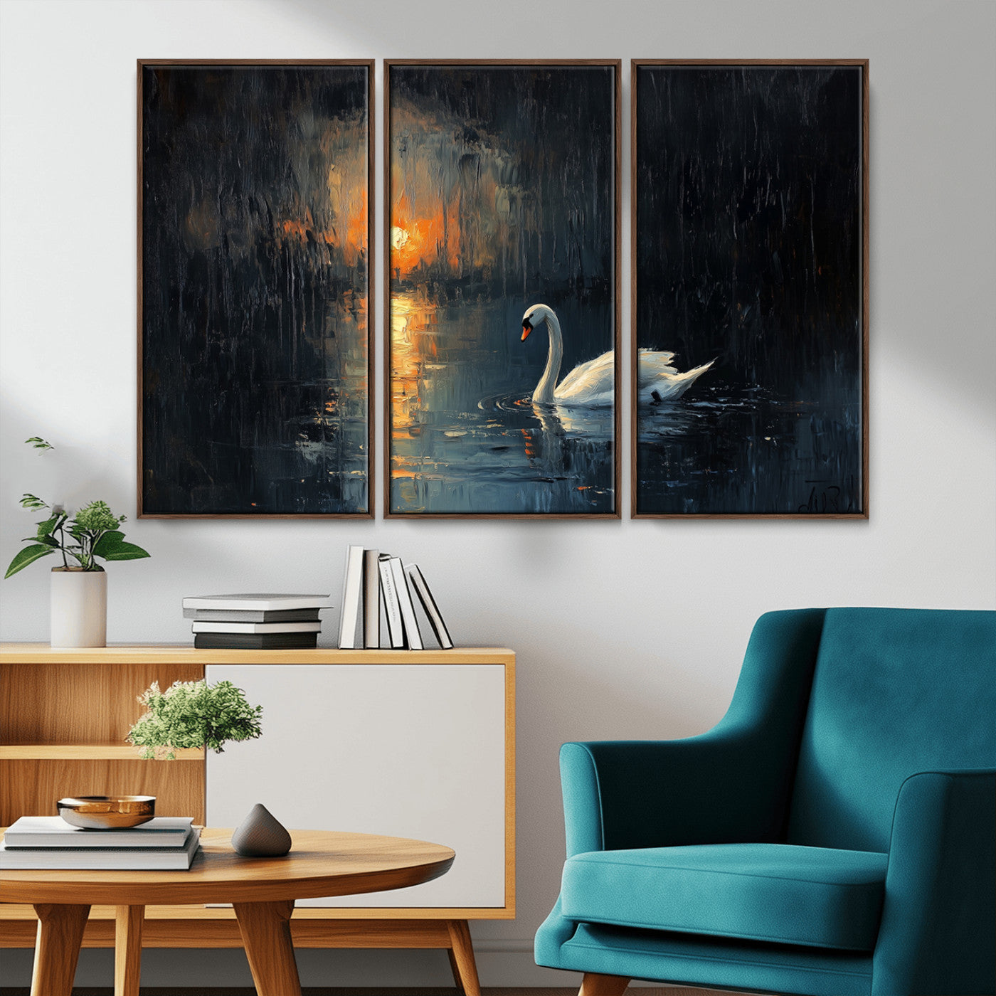 MGV-FC-48X32-3P - Abstract Swan on Water Wall Art Canvas Print - Elegant Nature Scene for Modern Home Decor