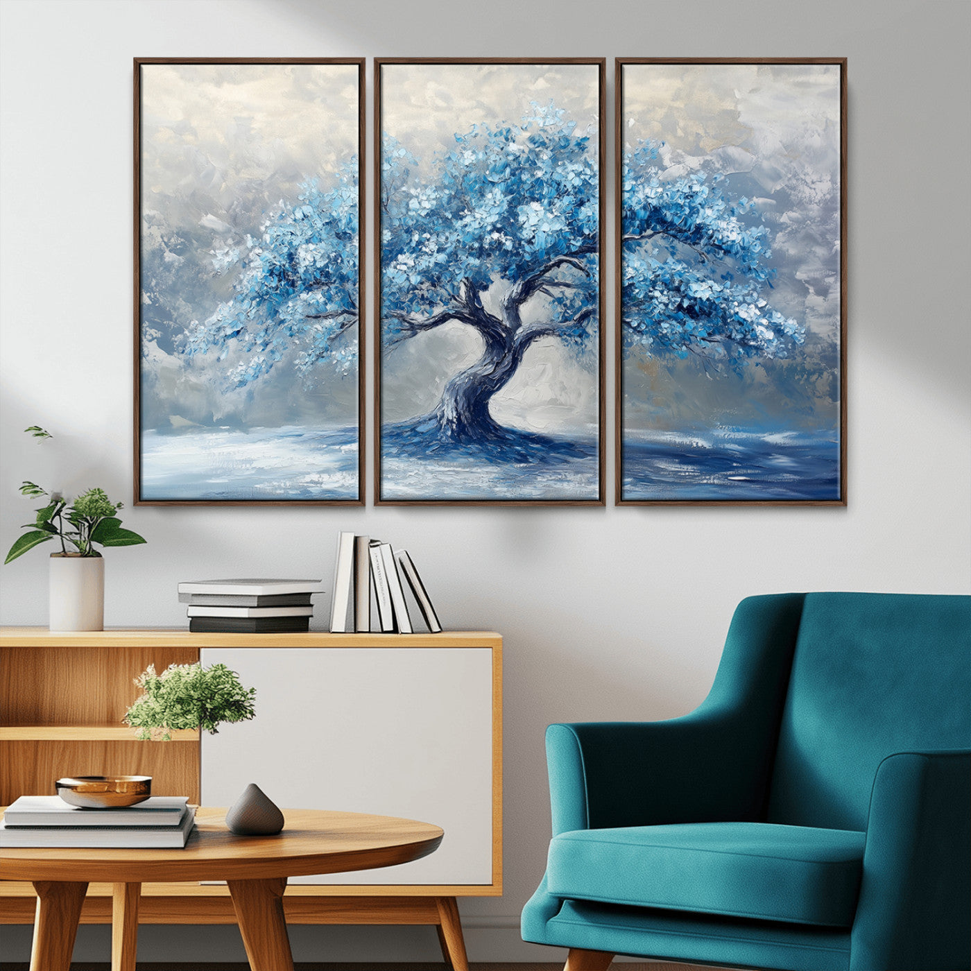 MGV-FC-48X32-3P - Abstract Blue Tree Art Canvas Print, Majestic Tree Wall Art Print for Farmhouse Decor