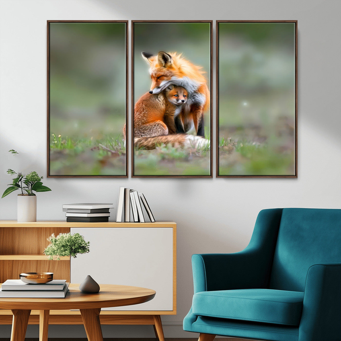 MGV-FC-48X32-3P - Heartwarming Fox and Baby Cub Wall Art | Ready to Hang Canvas Print of Foxes in Nature | Perfect for