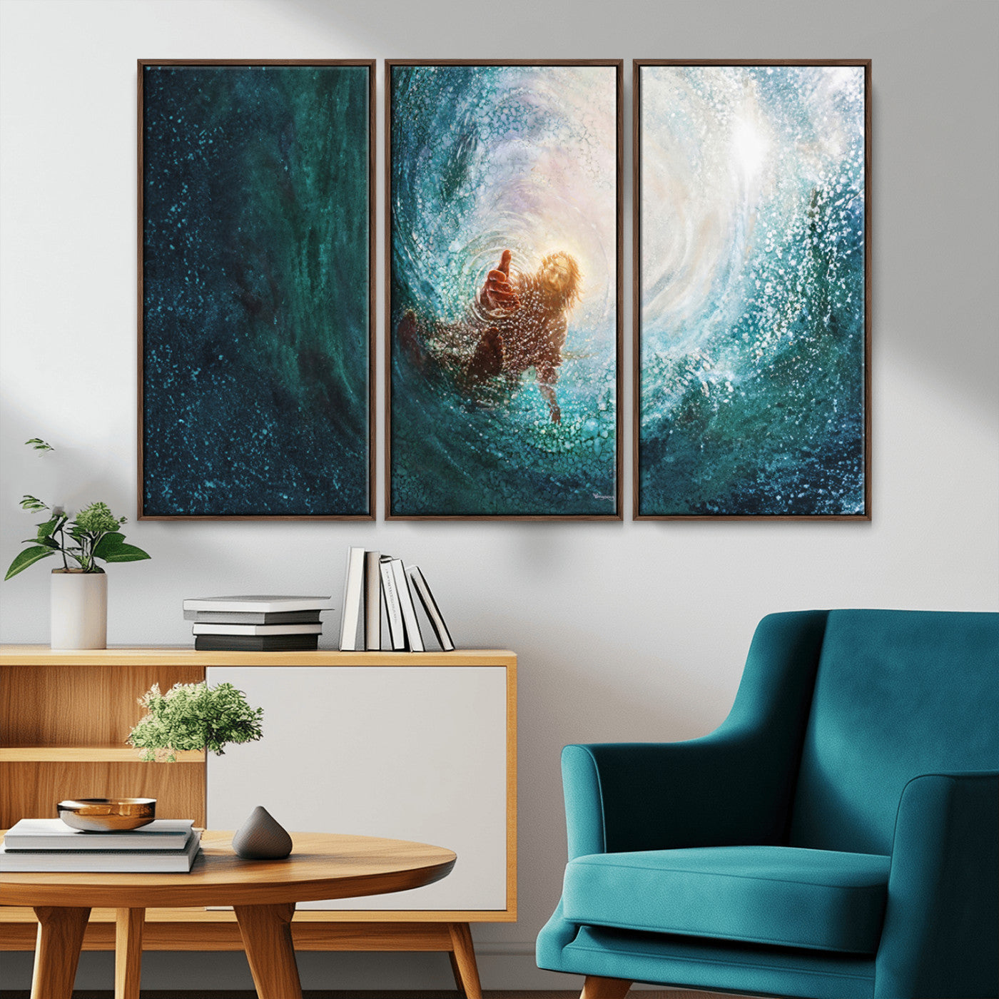MGV-FC-48X32-3P - Powerful Jesus Canvas Print - Hand of Salvation, Inspirational Wall Art - Framed, Ready to Hang for