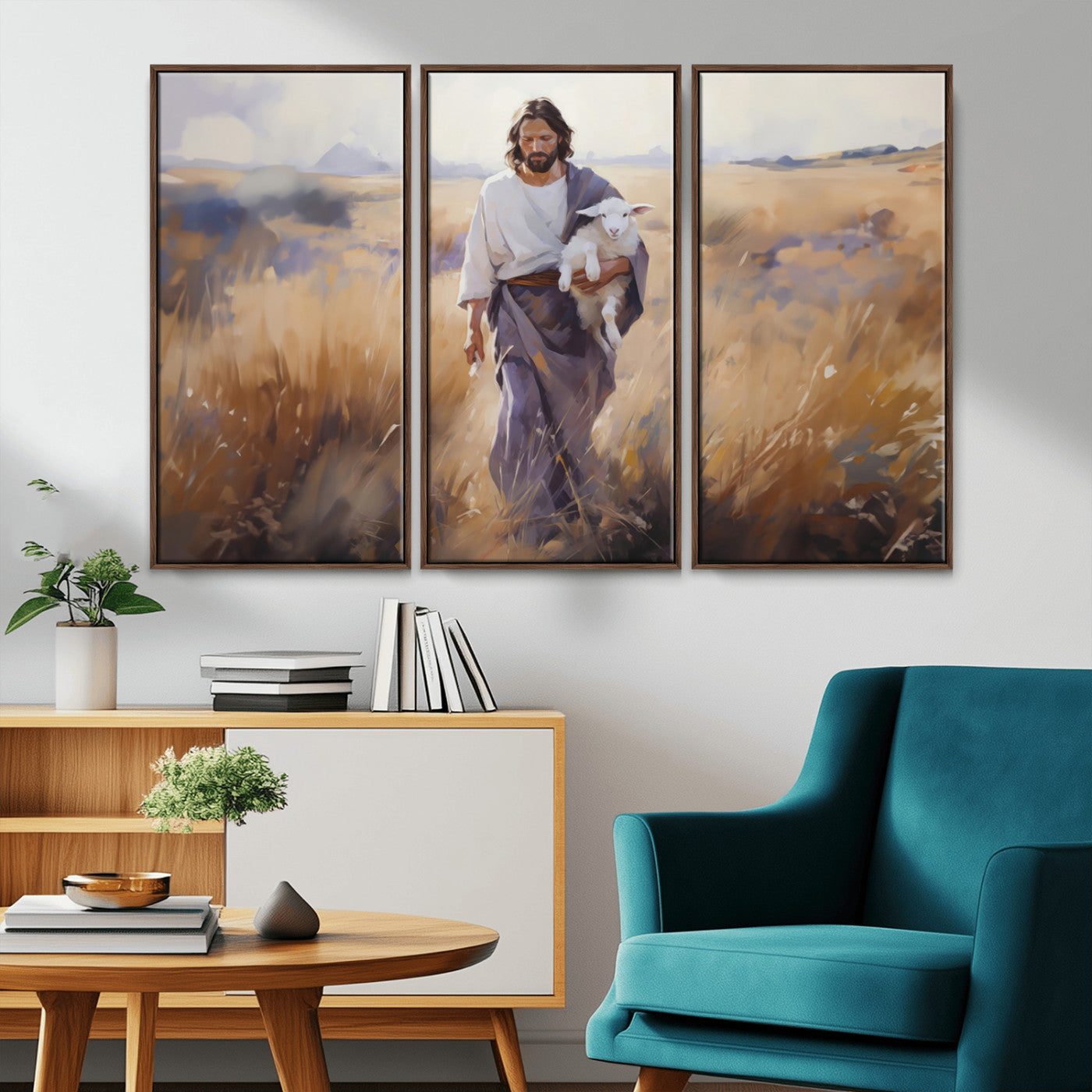 MGV-FC-48X32-3P - Jesus the Good Shepherd Wall Art Canvas Print - Lost Lamb Print for Prayer Room Decor