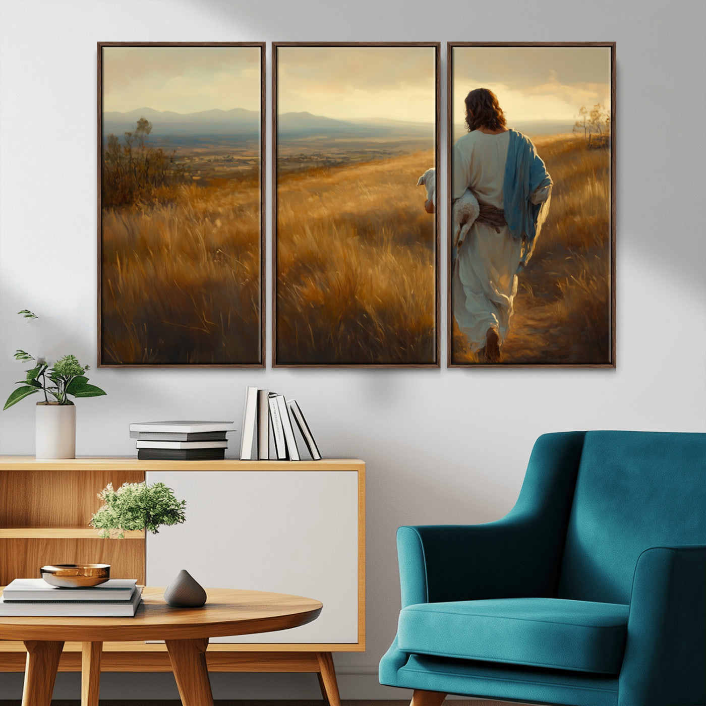 MGV-FC-48X32-3P - Jesus the Good Shepherd Wall Art Canvas Print - Inspirational Christian Religious Print for Prayer