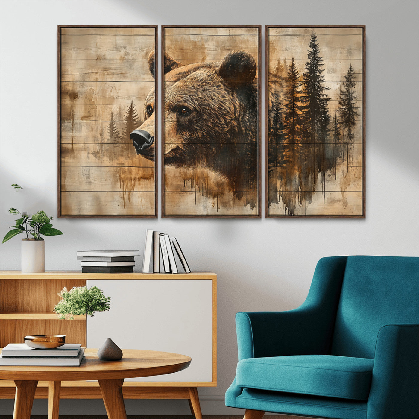 MGV-FC-48X32-3P - Rustic Grizzly Bear Wall Art, Abstract Grizzly 399 Bear Wall Art Canvas Print - Woodland Wildlife