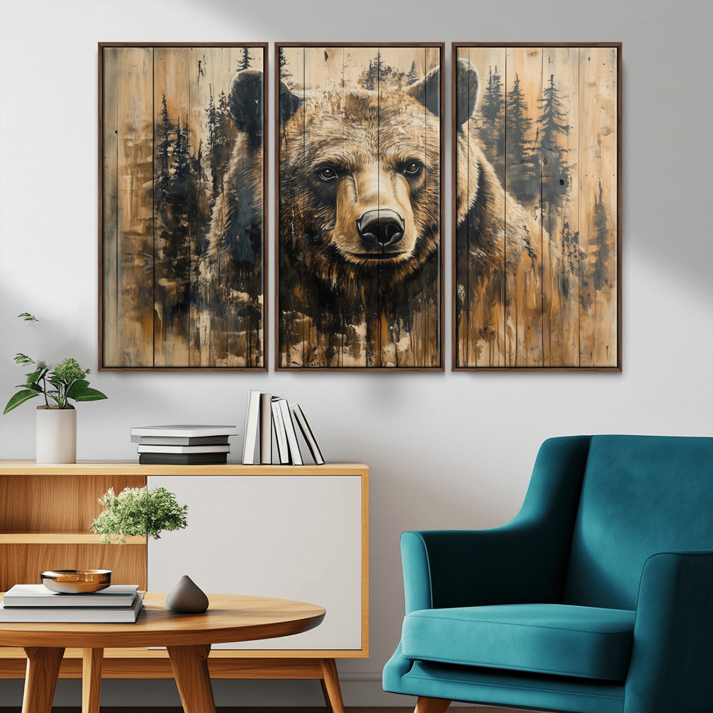 MGV-FC-48X32-3P - Majestic Grizzly 399 Bear Wall Art | 3-Panel Rustic Canvas Print for Living Room, Office, or Cabin