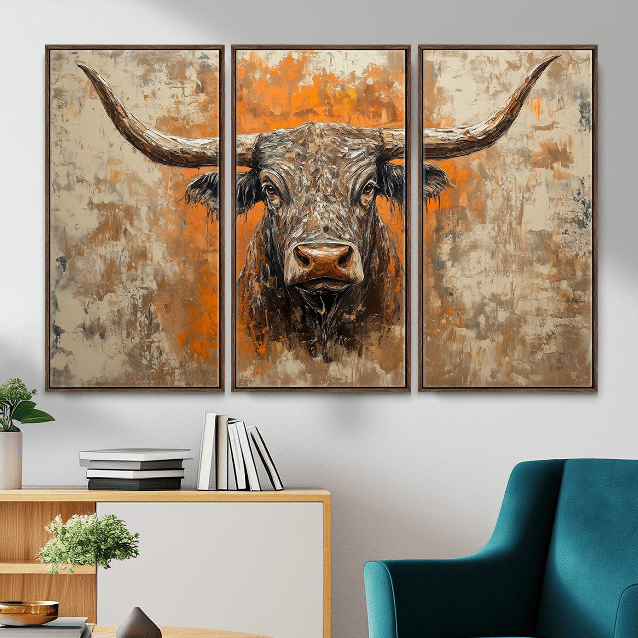 49976-MGV-CV-36X24 - Abstract Cow Longhorn Bull Wall Art Canvas Print - Rustic Texas Western Cattle Artwork