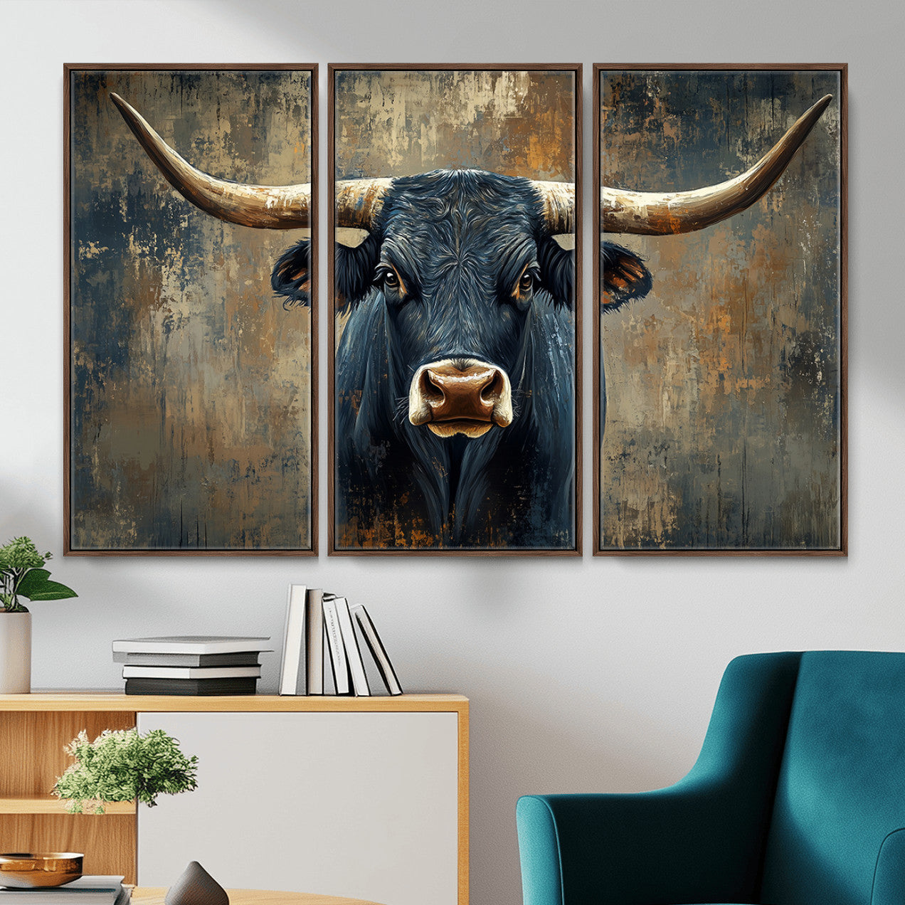 42026-MGV-CV-36X24 - Texas Western Wall Art Canvas Print - Abstract Cow Longhorn Bull Wall Art Canvas Print - Rustic Cow