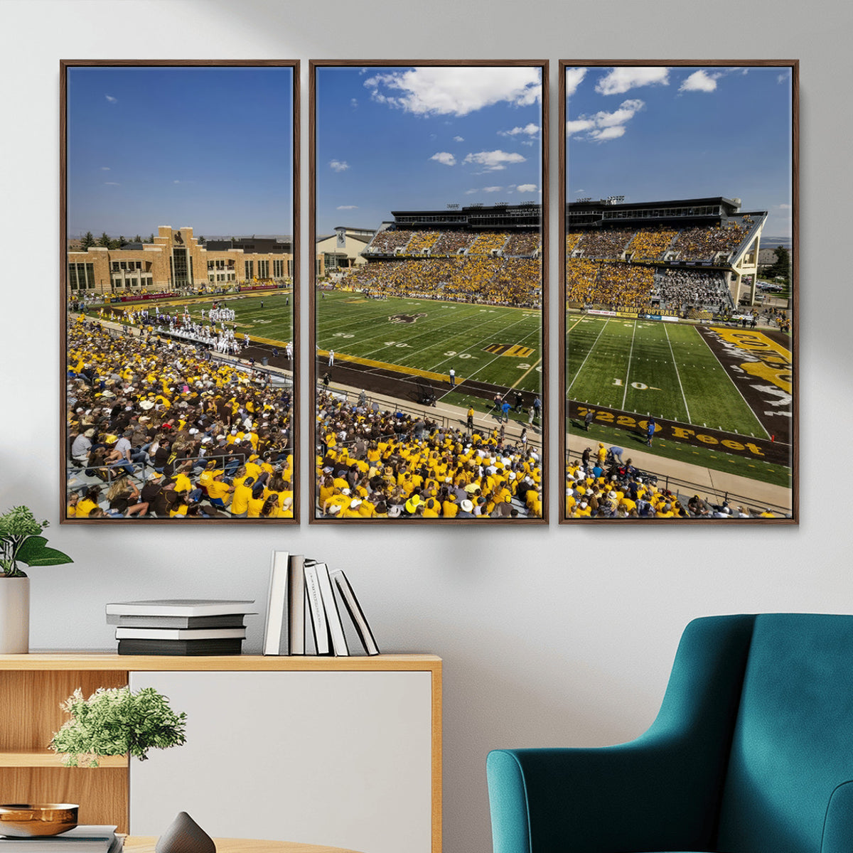 75112-MGV-CV-36X24 - University of Wyoming Cowboys Football Team Print, Laramie, Home Bar Wall Decor