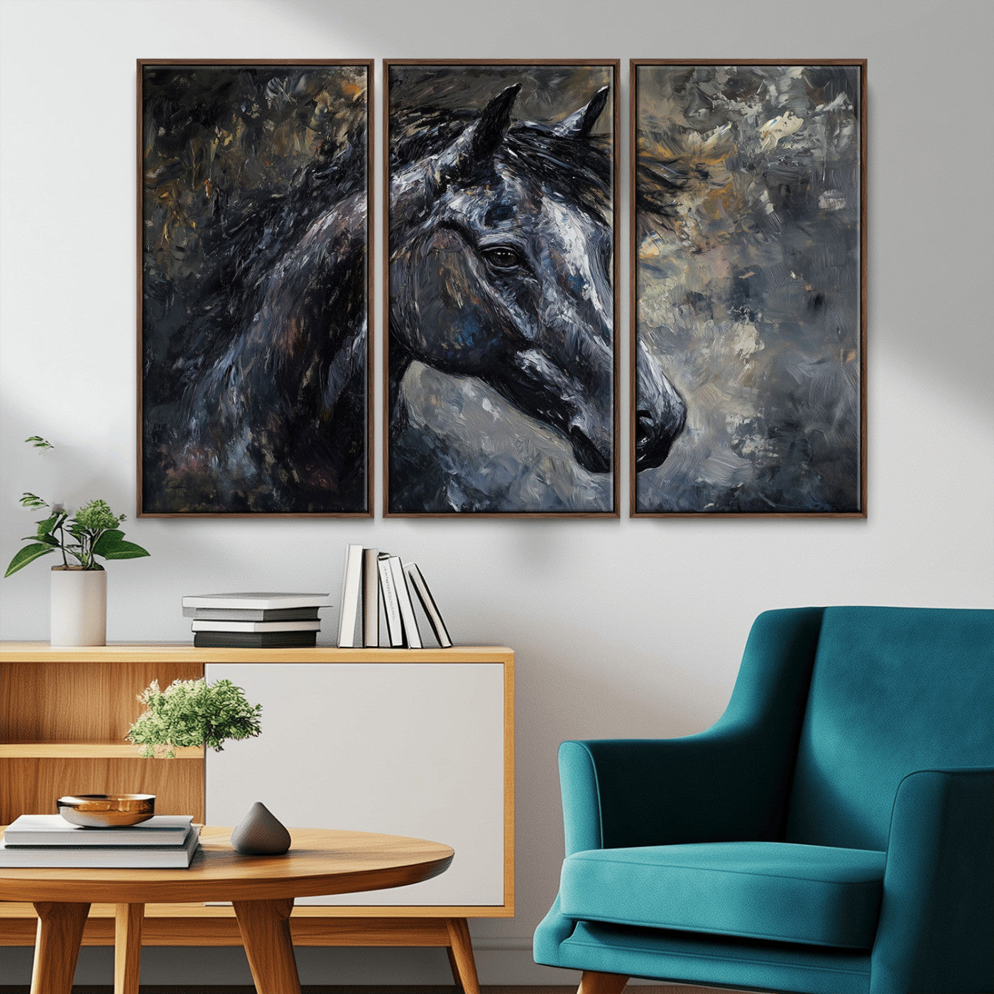 MGV-FC-48X32-3P - Large Abstract Horse Wall Art Canvas Print | Farmhouse Wall Decor | Rustic Horse Art | Western Cabin