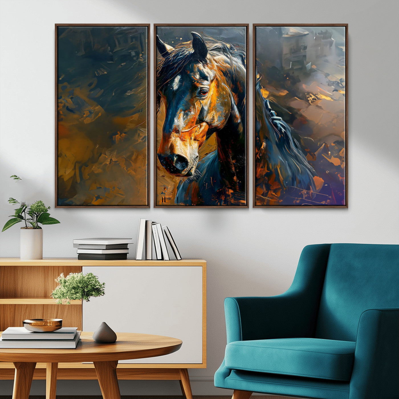 MGV-FC-48X32-3P - Abstract Horse Wall Art Canvas Print | Farmhouse Wall Decor | Western Cabin Art | Rustic Horse Decor