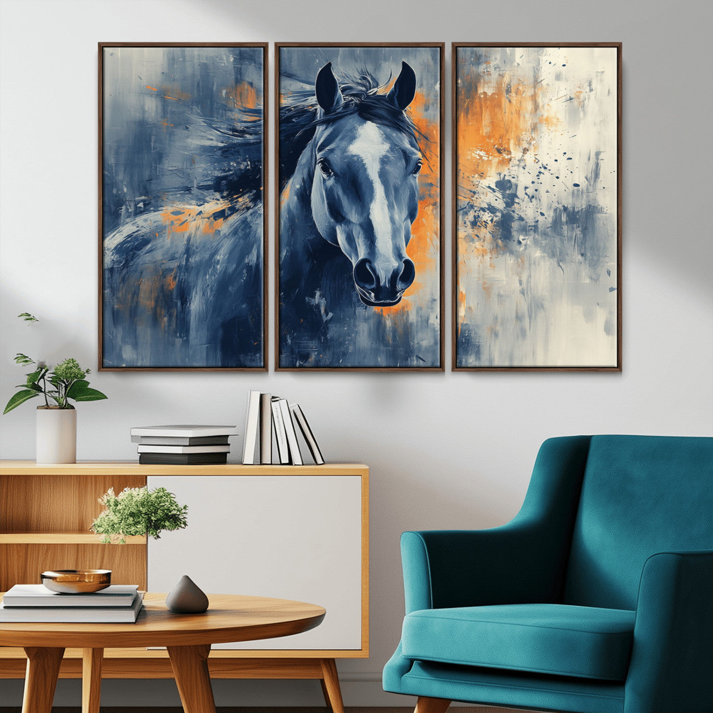 MGV-FC-48X32-3P - Abstract Blue Horse Wall Art Print Canvas | Horse Wall Art Print | Western Decor for Farmhouse |
