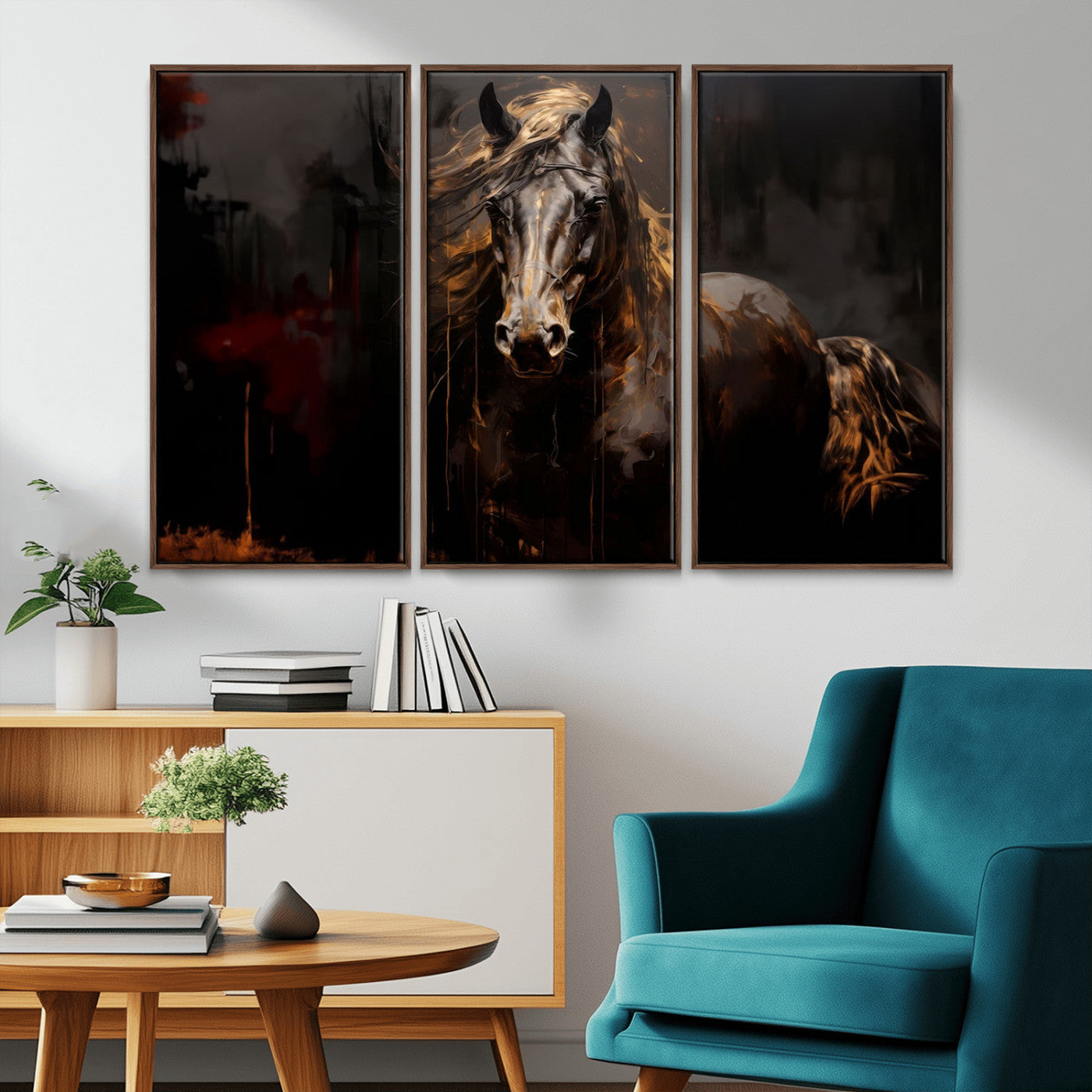 MGV-FC-48X32-3P - Abstract Black Horse Canvas Print for Farmhouse Wall Art | Abstract Equine Wall Art | Western Decor