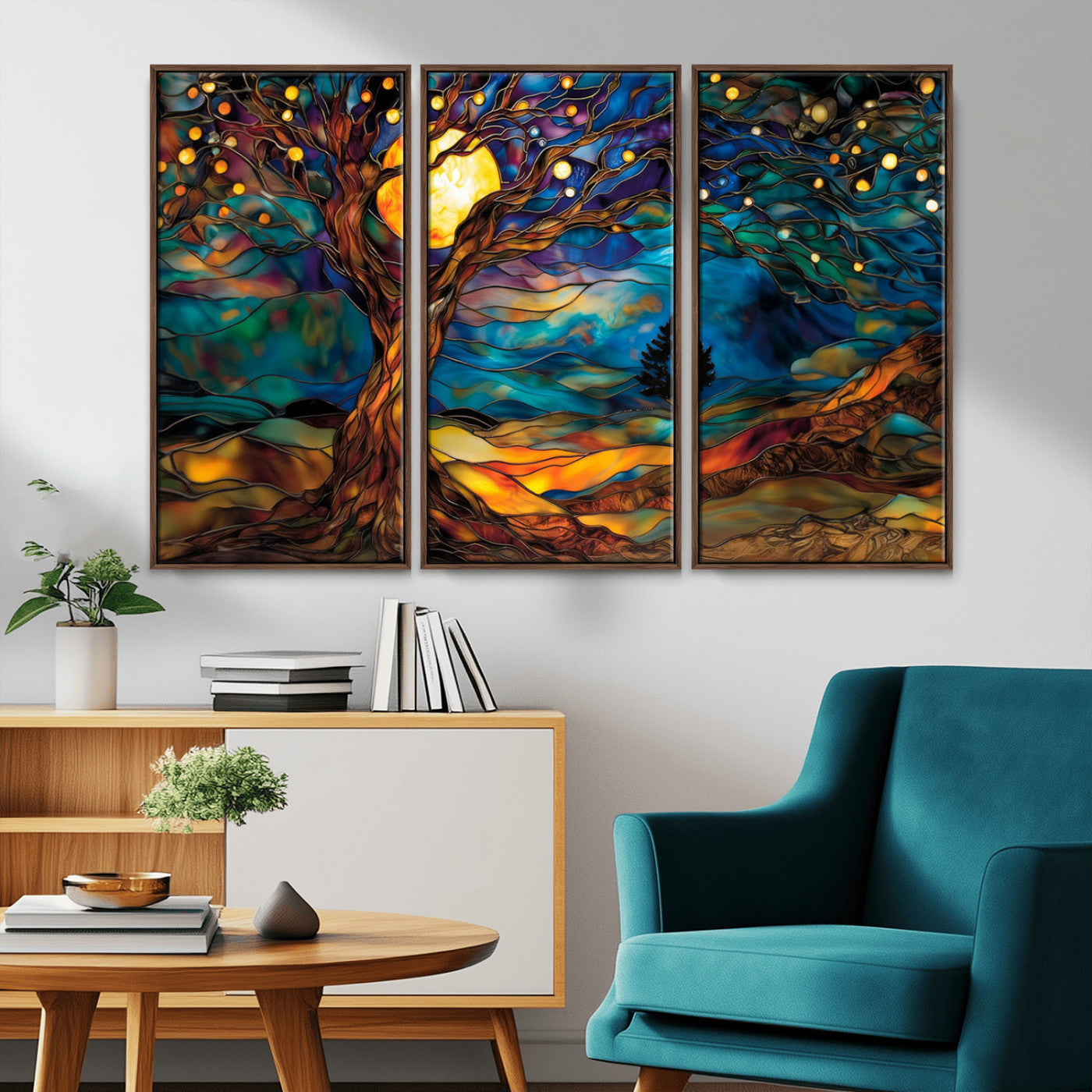 MGV-FC-48X32-3P - Tree of Life Wall Art - Yggdrasil Tree of Life Canvas Print - Vibrant Moonlit Tree Wall Art,  Tree