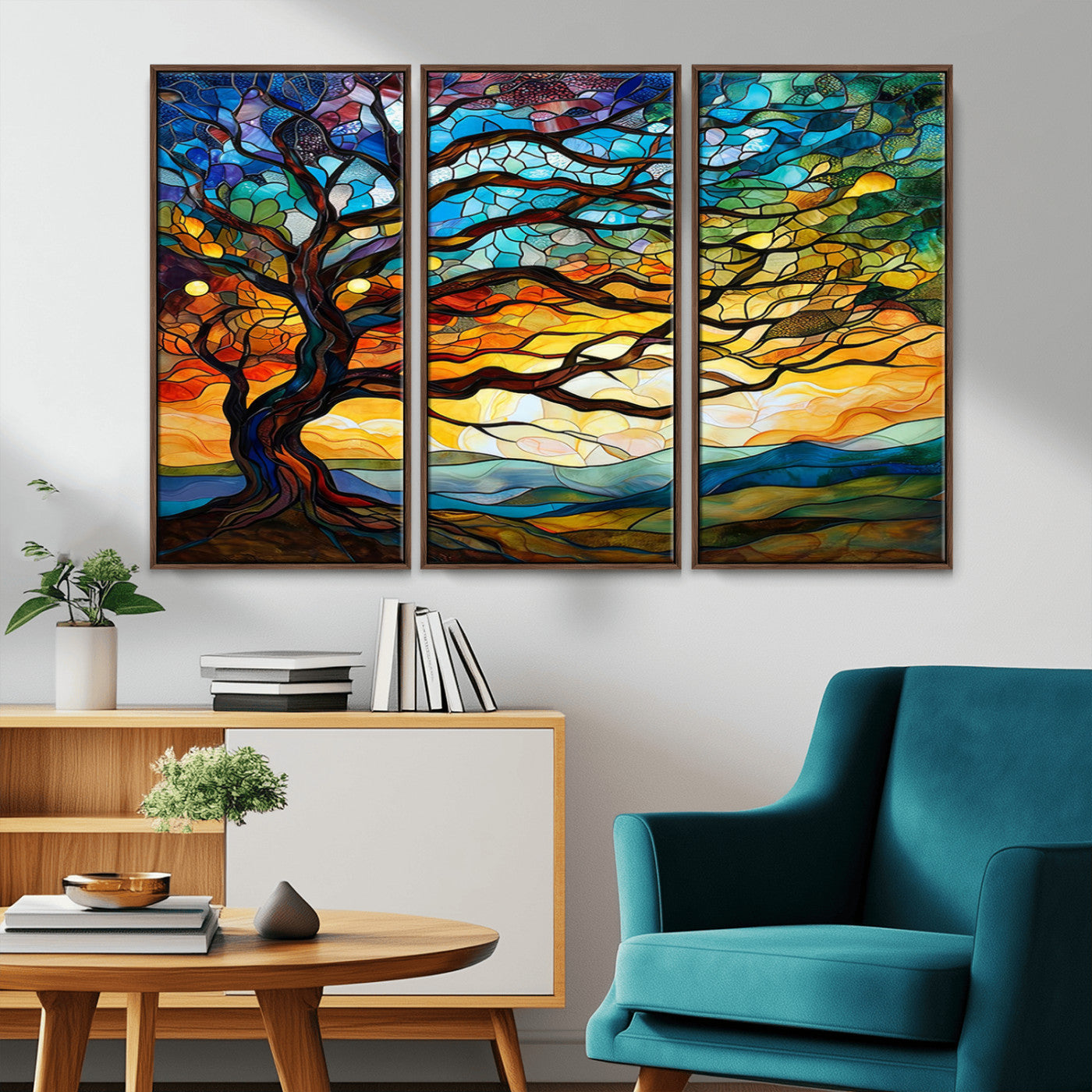 MGV-FC-48X32-3P - Mosaic Tree Wall Art | Ready to Hang Stained Glass Style Canvas Print | Farmhouse Wall Decor, Cabin