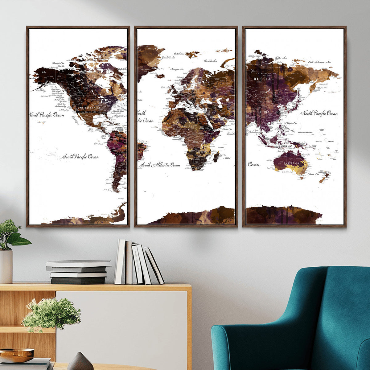 50611-PAN-FL-20X10 - World Map Canvas Print | Detailed Map of the World Wall Art