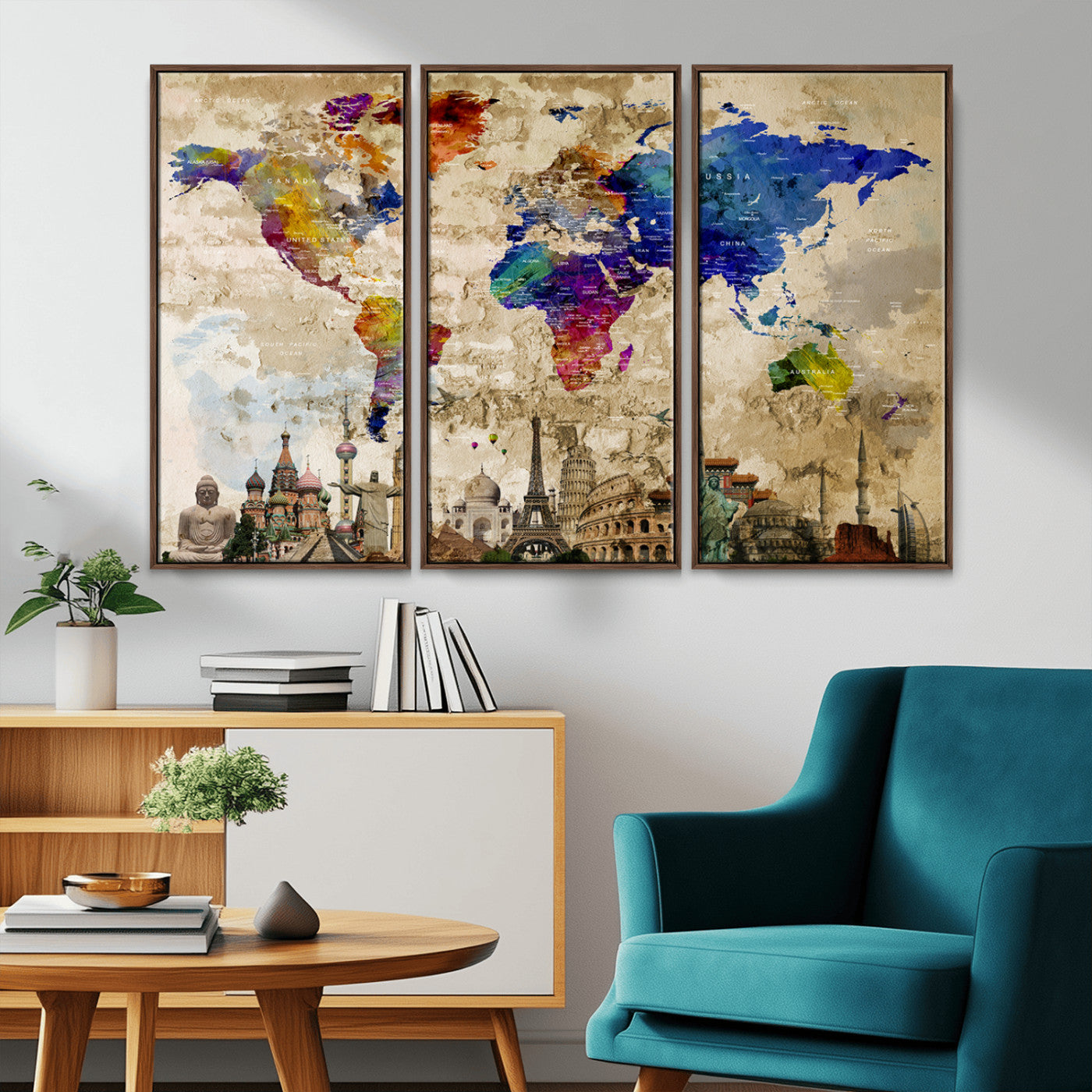 MGV-FC-48X32-3P - Push Pin World Map Canvas Print – Framed Wall Art for Couples to Track Their Travels – Anniversary