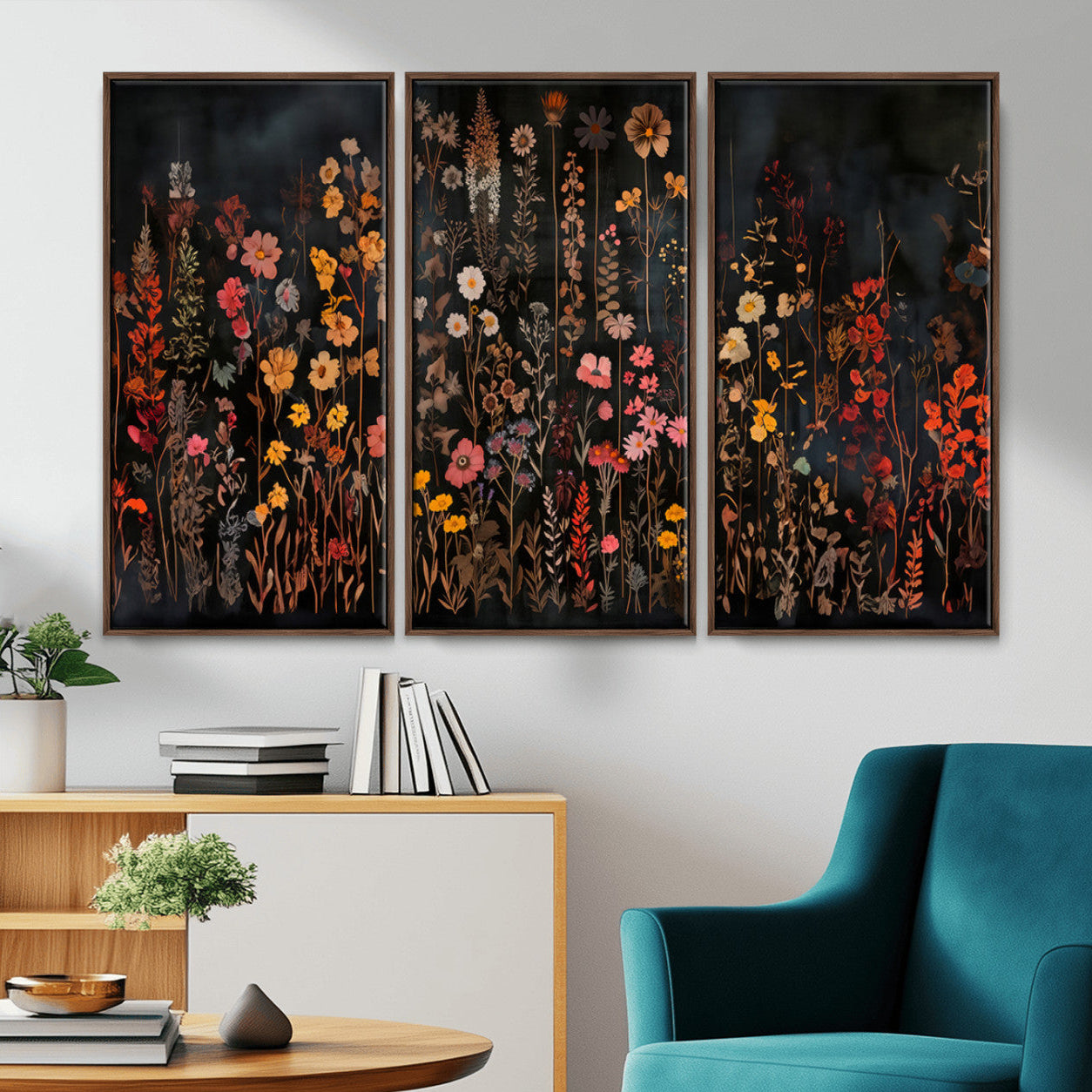 AbstFLF-MGV-CV-36X24-Large Floral Painting Print Illustration Flowers Canvas Wall Art Botanical Wall Decor Modern