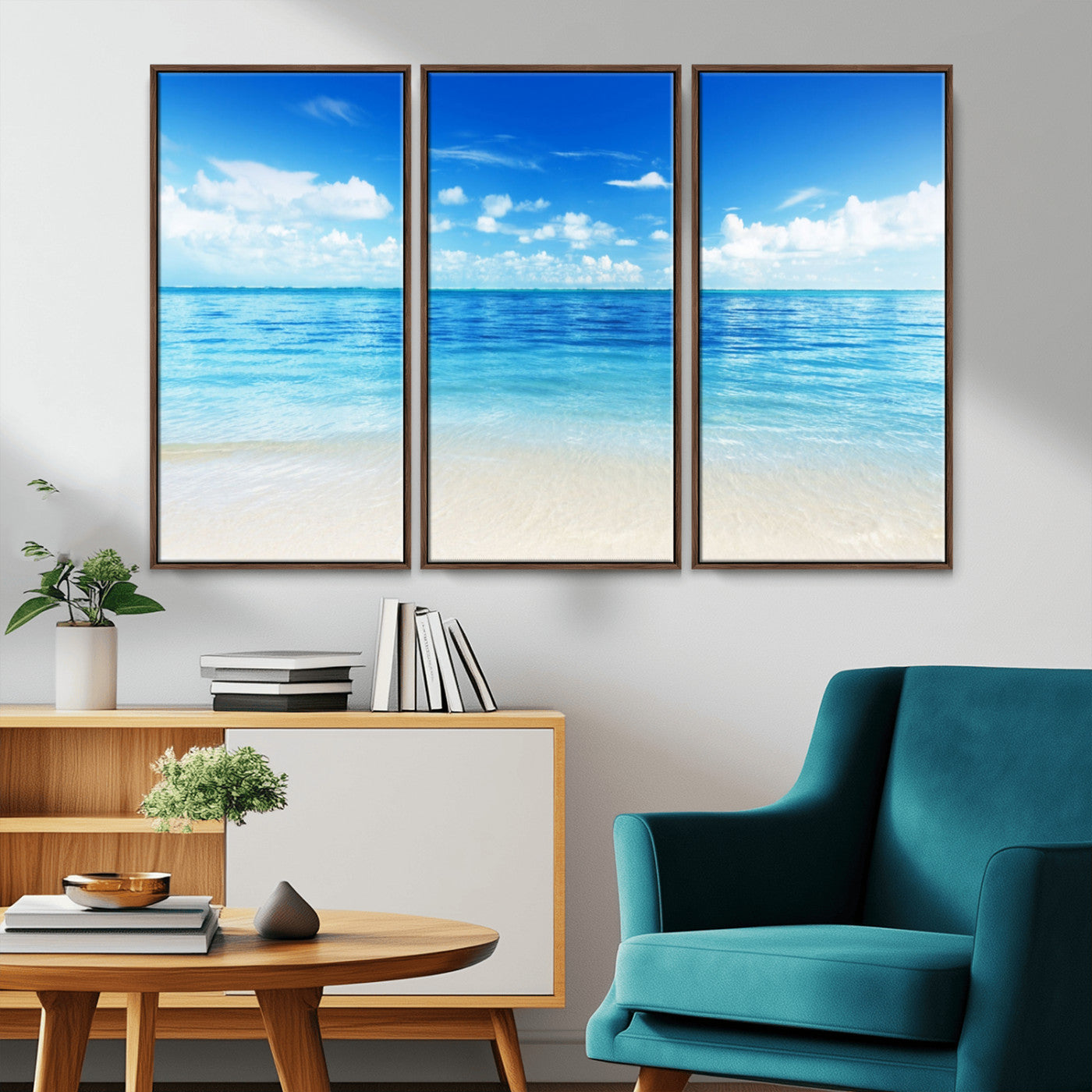 MGV-FC-48X32-3P - Beach Scene Canvas Wall Art Print – Tranquil Ocean Horizon and White Sand Beach Wall Decor for Home