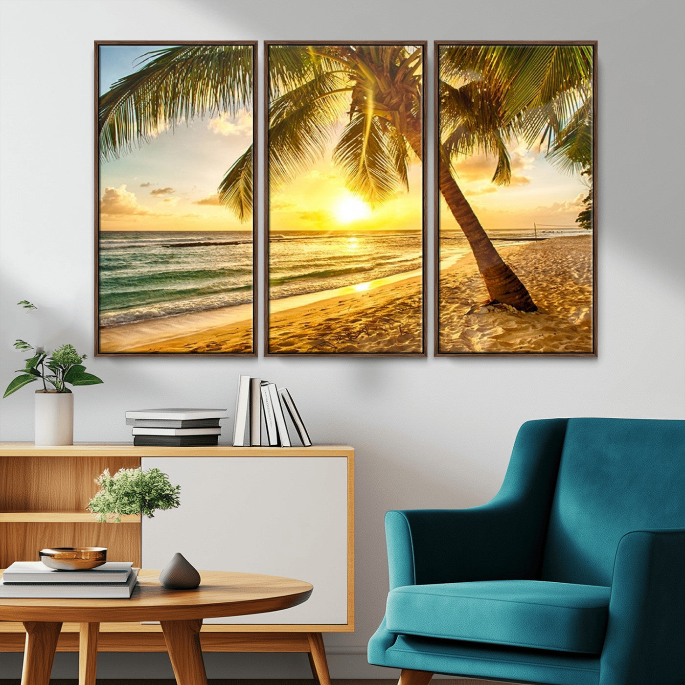 MGV-FC-48X32-3P - Beach Sunset Canvas Wall Art Print - Tropical Beach Canvas Wall Art Print – Vibrant Palm Trees and