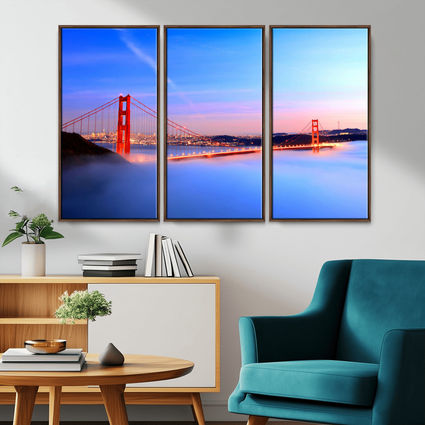 MGV-FC-48X32-3P - Golden Gate Bridge Wall Art Print, San Francisco Sunset Canvas Wall Art, Cityscape Canvas Print for