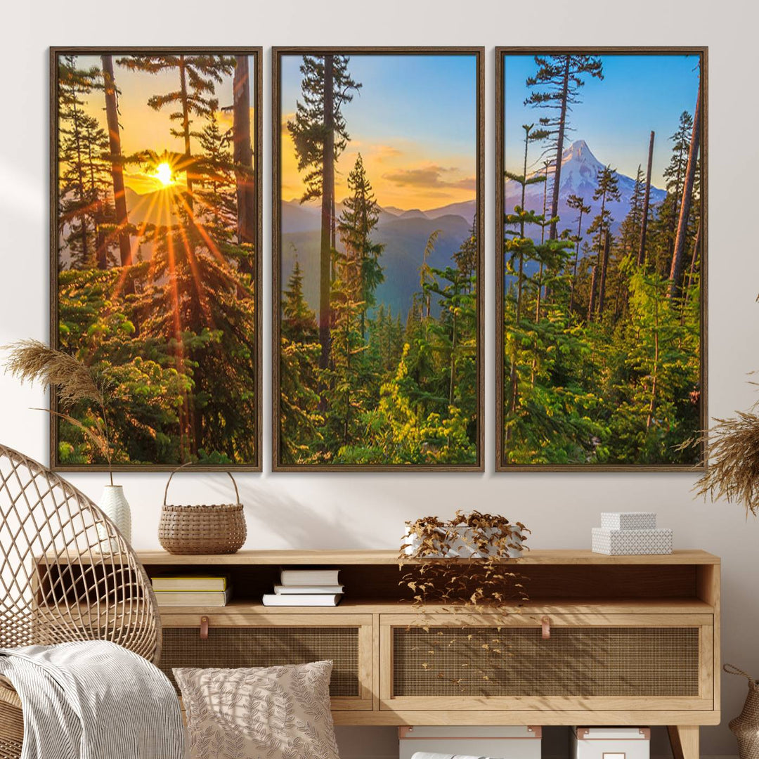 The kitchen features a Red Leaves on Trees landscape canvas print, perfect for nature lovers.