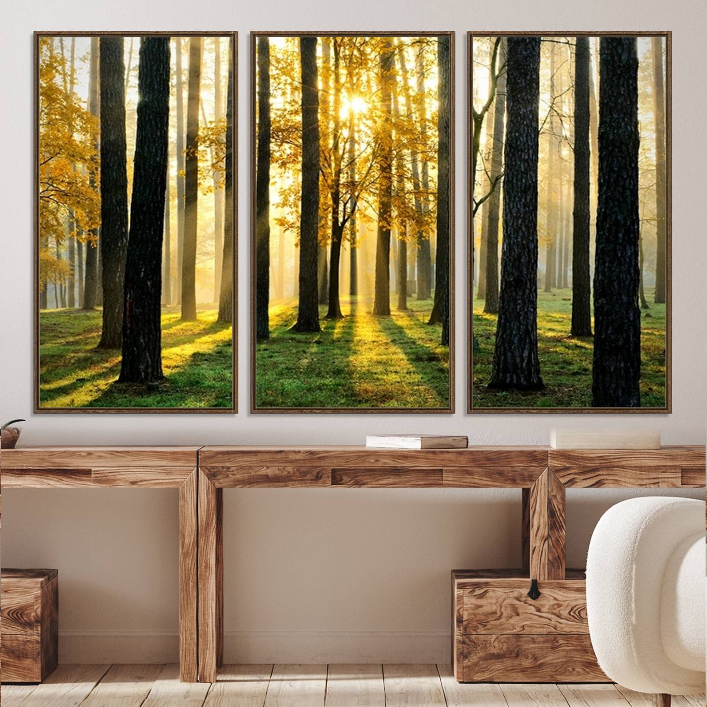 60024-MGV-CV-36X24-Sunlit Forest Wall Art Canvas Print - Large Framed Woodland Wall Art for Home or Office Decor, Rustic Nature Scene with Golden Light