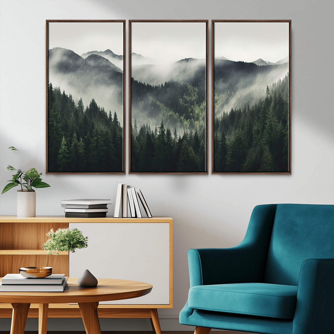 MGV-FC-48X32-3P - Misty Forest Canvas Print Wall Art Premium Canvas Print a Foggy and Serene Atmosphere