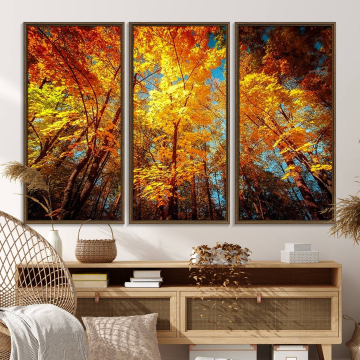 Forest View at Fall Wall Art hangs prominently, showcasing its beauty.