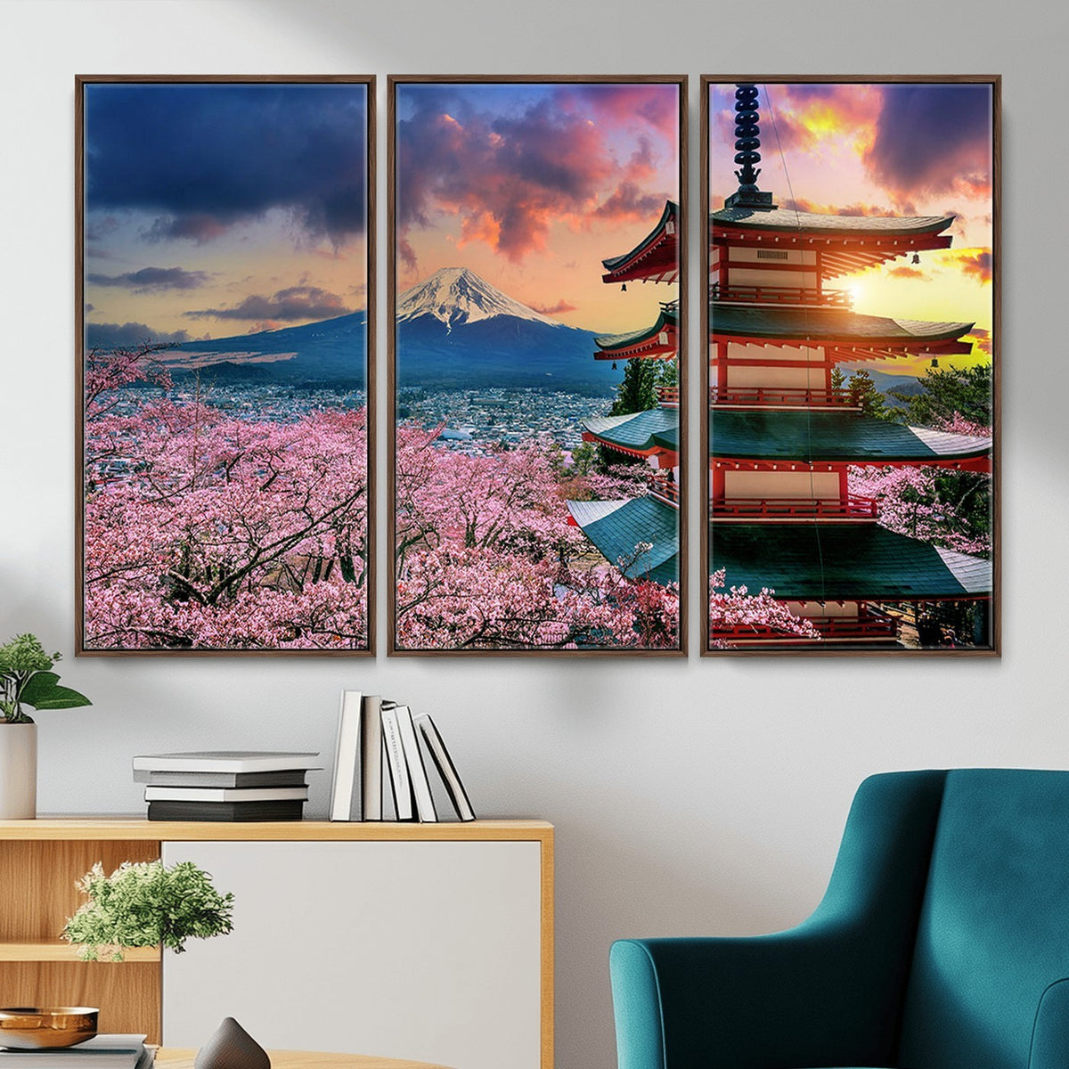 95987-MGV-CV-24X16 - Cherry Blossoms Canvas Print, Chureito Pagoda and Mount Fuji Wall Art