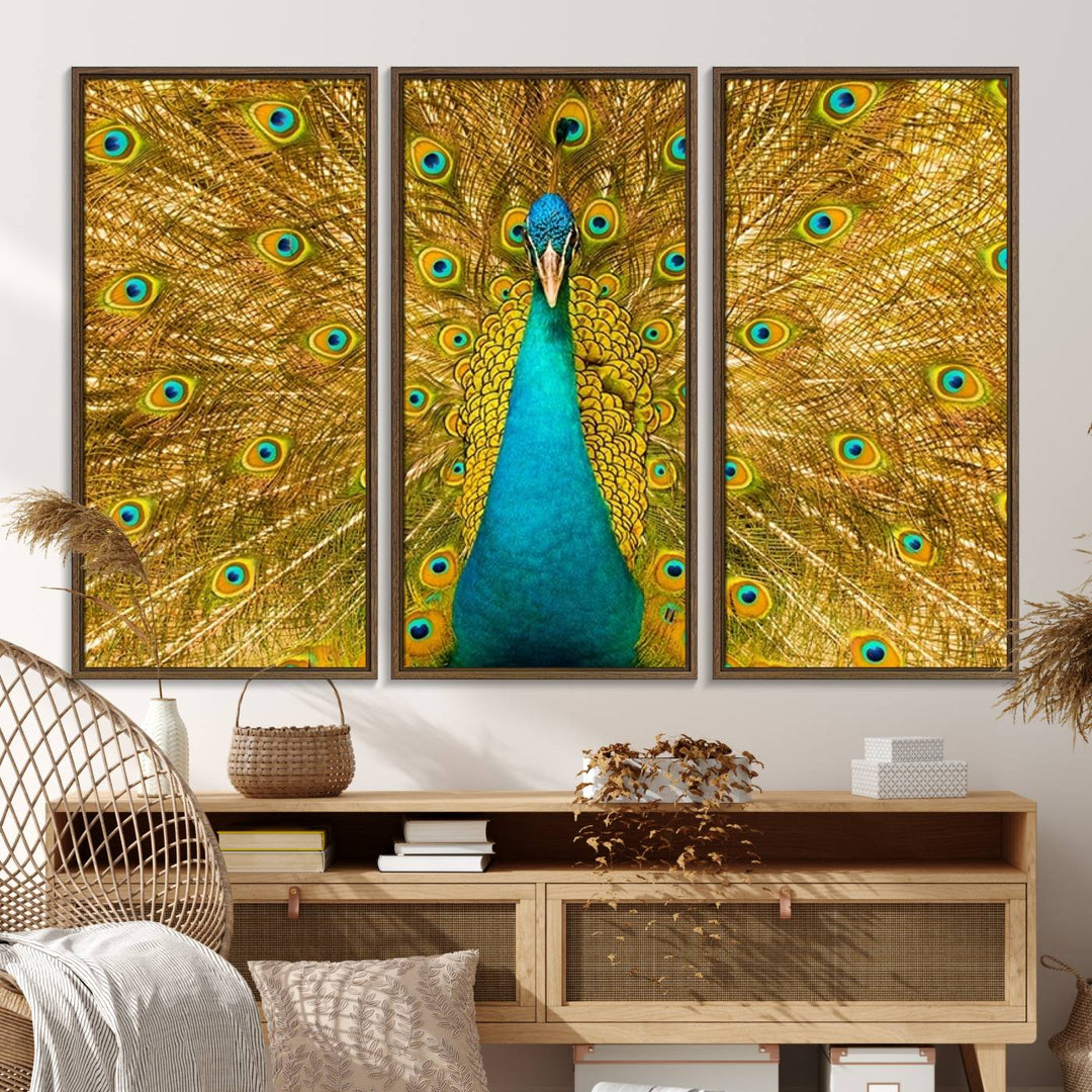 The Peacock Wall Art Canvas Print adorns a bright wall.