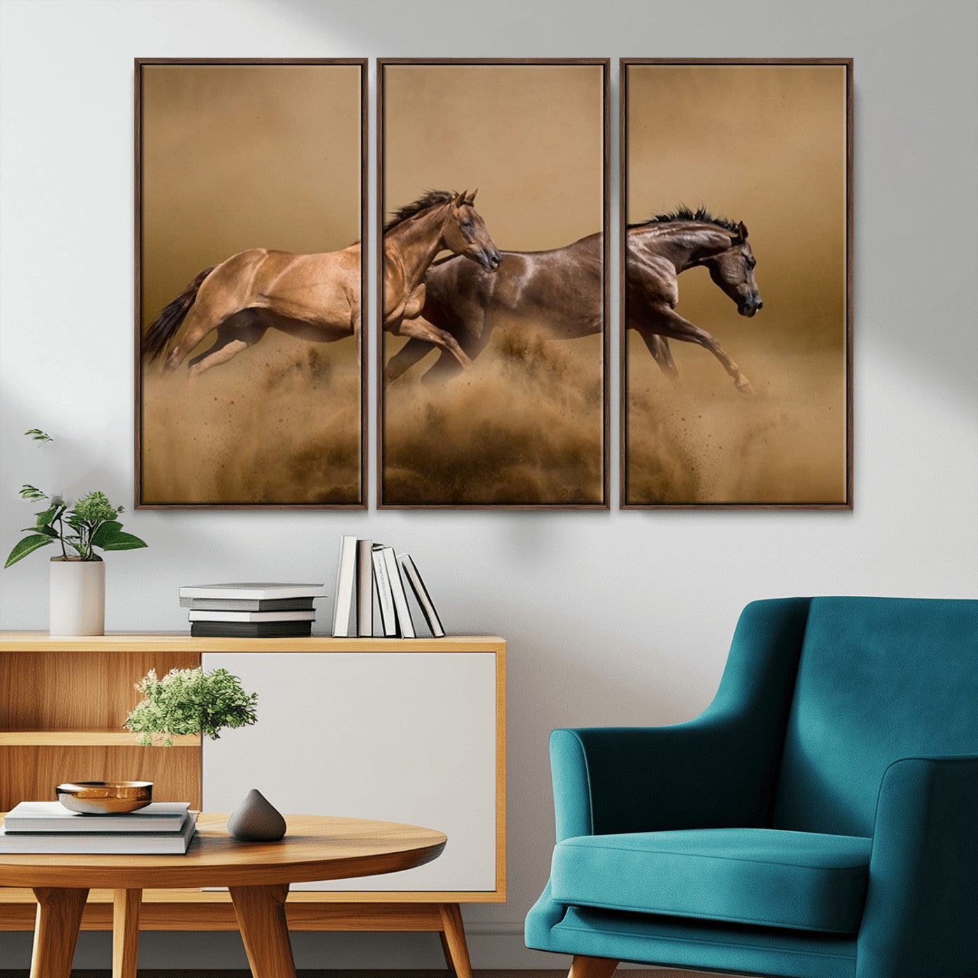 MGV-FC-48X32-3P - Large Wall Art Animal Canvas Print - Two Running Brown Horses