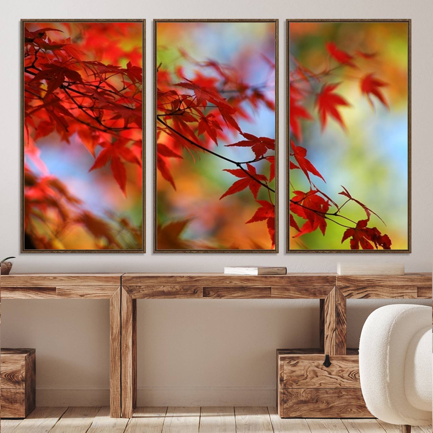 68946-MGV-FC-60X40-3P_Walnut-Red Leaves Autumn Forest Wall Art Canvas, Red Leaves Autumn Forest Canvas Print