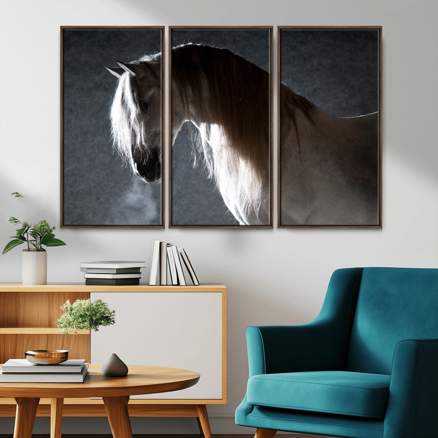 MGV-FC-48X32-3P - Large Wall Art Cream Colored Horse on Grey Background Canvas Print