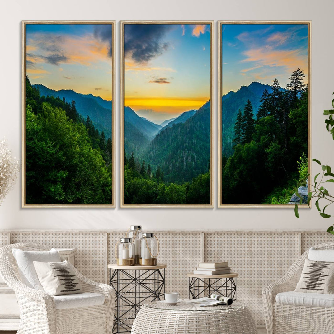 The Glamorous Landscape Canvas Wall Art is featured in the dining room.