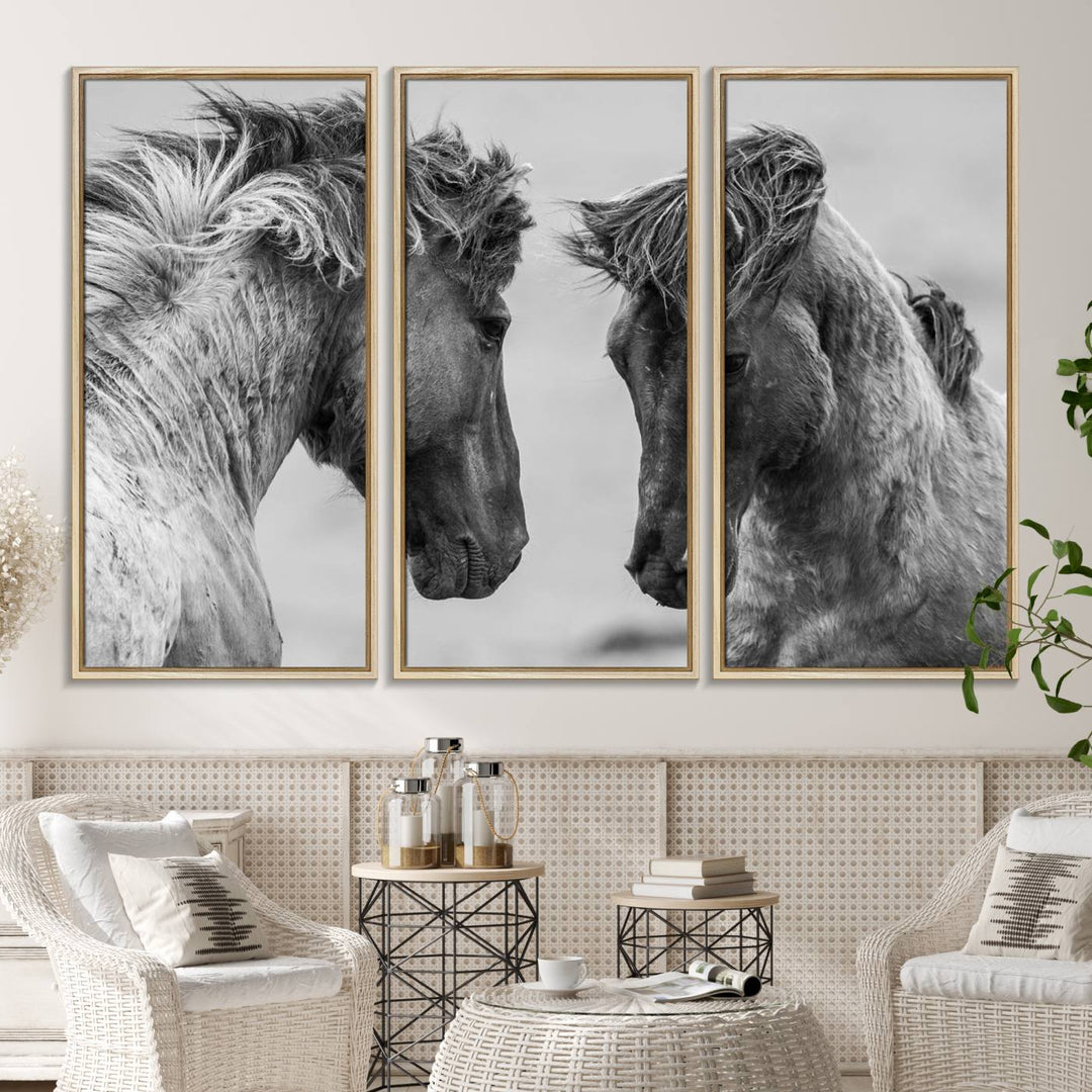 The White Horses Wall Art Canvas Print adorns the dining area wall.